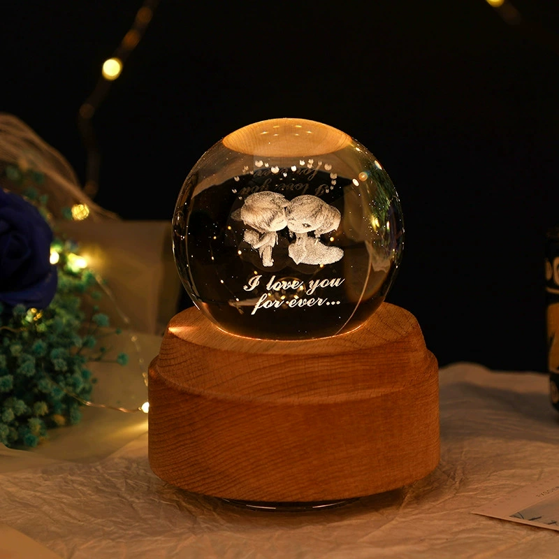 Хрустальный шар, заводная музыкальная шкатулка, деревянная основа, украшение для рабочего стола, подарок на день рождения для подруги, праздничный подарок