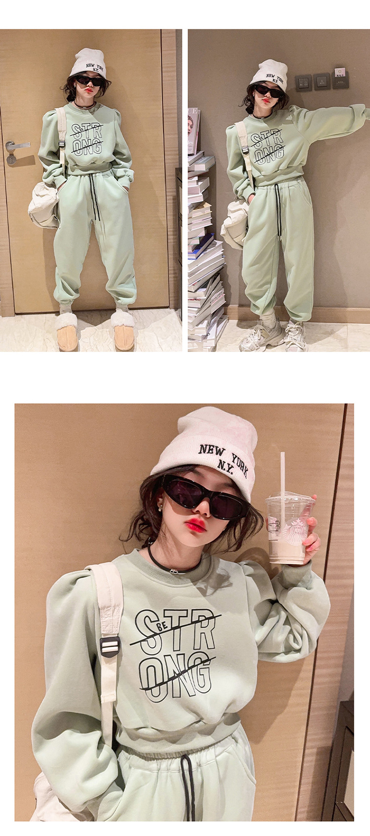 Conjunto deportivo para niñas de felpa otoño e invierno 2023, nuevo suéter grueso de moda para niños de talla mediana a grande con alpaca_voghion.com