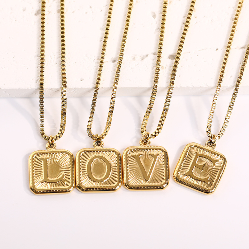 12g Weight Vacuum Plating Gold Plating Process Gold Plated Plating Material 201 Stainless Steel 304 Stainless Steel Titanium Steel Fashion Letter Square Pendant Necklace