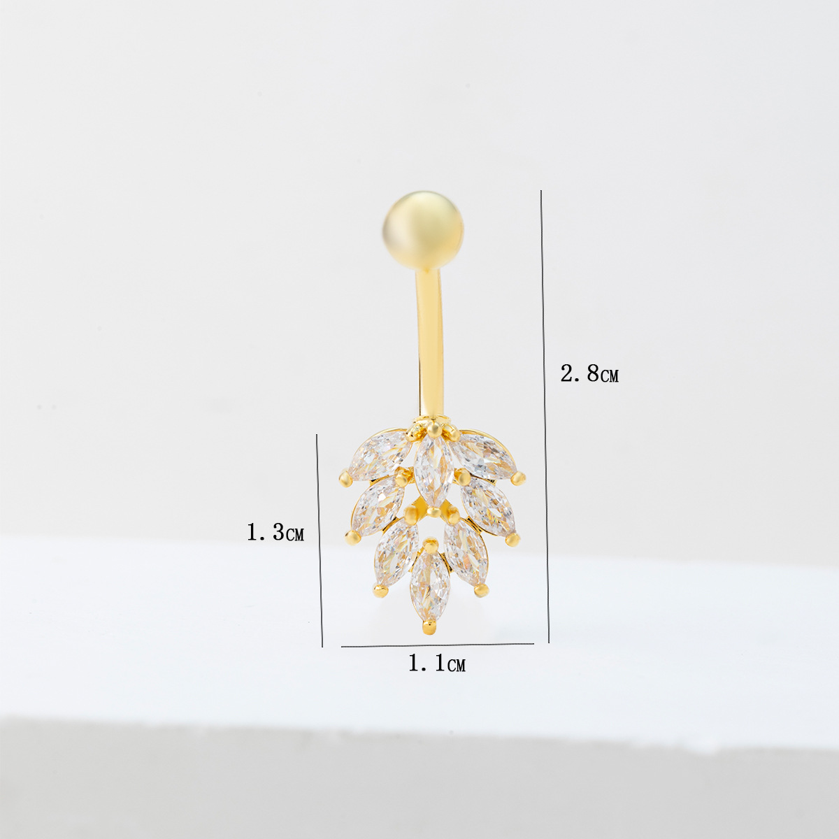 Stainless Steel Navel Ring With Zirconia Leaf Design For Women_voghion.com