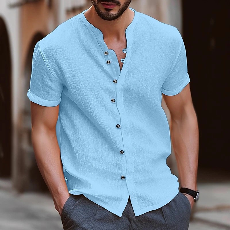Men's Solid Color British Style V Neck Short Sleeve Loose Men's T-shirt display picture 6