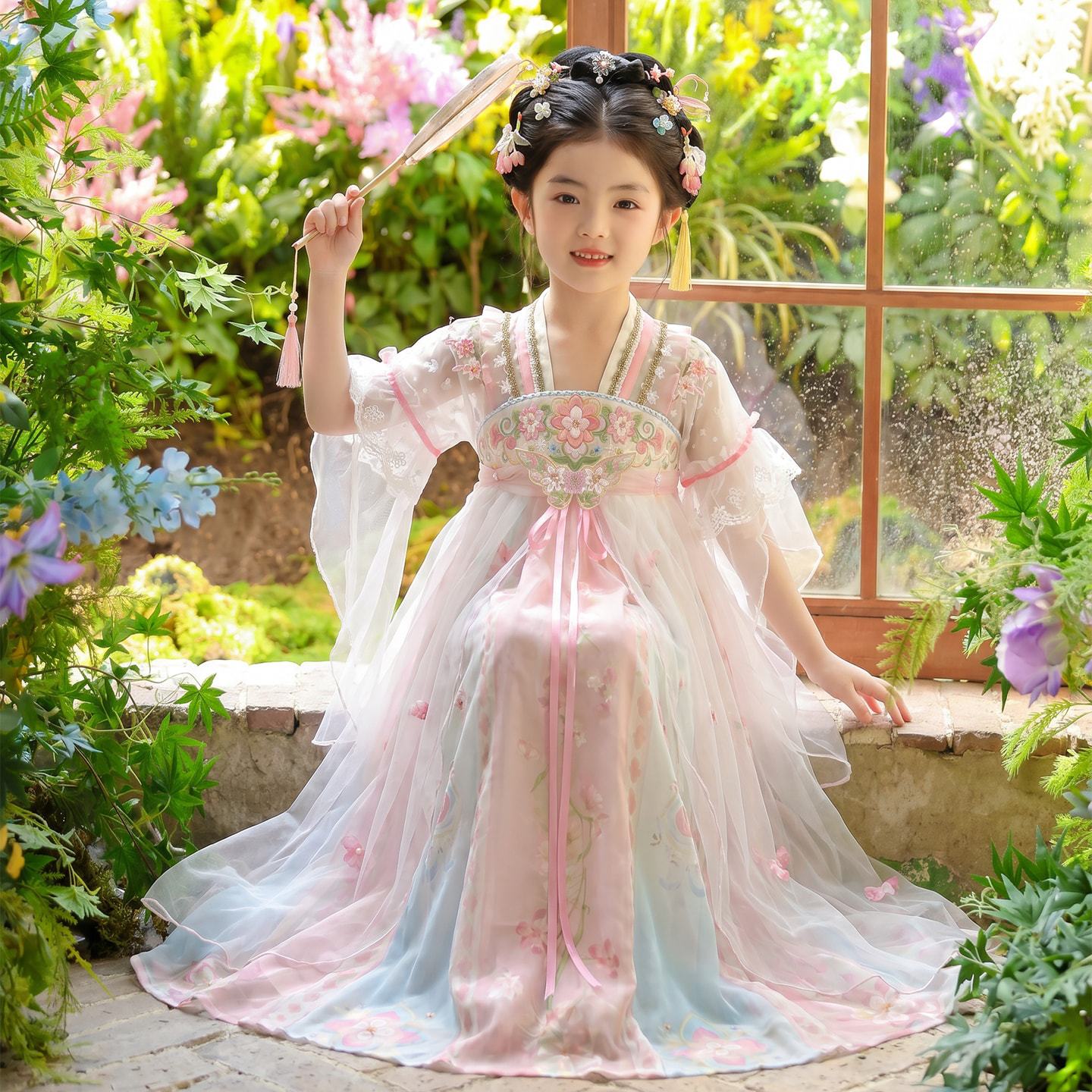 Hanfu girls' summer ancient-style fairy dress, children's short-sleeved dress, girl's Tang-style princess dress