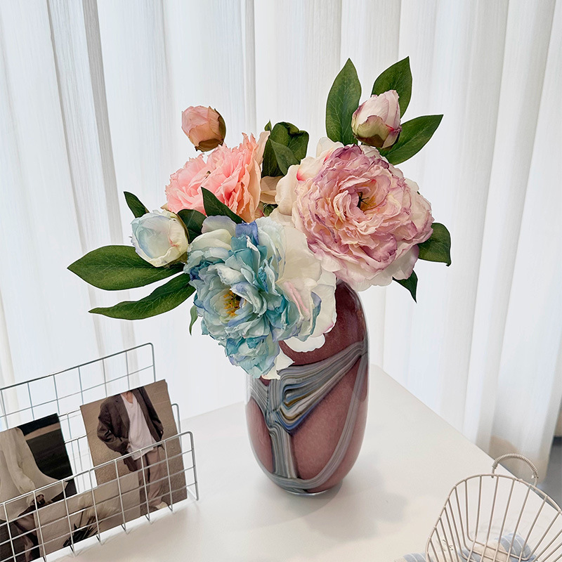 Flores de simulación de 2 flores de peonía de borde de coco, flores de loto falsas, decoración de escritorio de la casa nórdica, pintura al óleo de peonía falsa