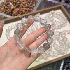 巧恩珠宝 天然7A级冰种时尚黄铜矿白水晶手链冰透体DIY配件胶花