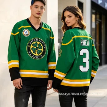 Unisex Retro Ice Hockey Jersey Green Shamrock Pattern Long Sleeve V Neck Mesh sweatshirts loose Streetwear Unisex Retro Ice Hockey Jersey Green Shamrock Pattern Long Sleeve V Neck Mesh sweatshirts loose Streetwear