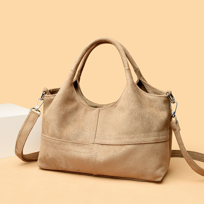 Retro matte leather patchwork geometric bag, new cross-border style, warm-toned suede women's bag, affordable shoulder bag and handbag, factory direct