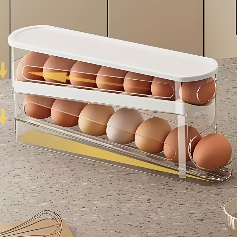 Caja de almacenamiento de huevos de refrigerador PP transparente con cubierta caja de preservación de doble capa caja de acabado de huevos tipo deslizante de cocina doméstica