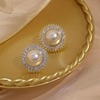 Retro fashionable brand earrings from pearl, simple and elegant design, diamond encrusted