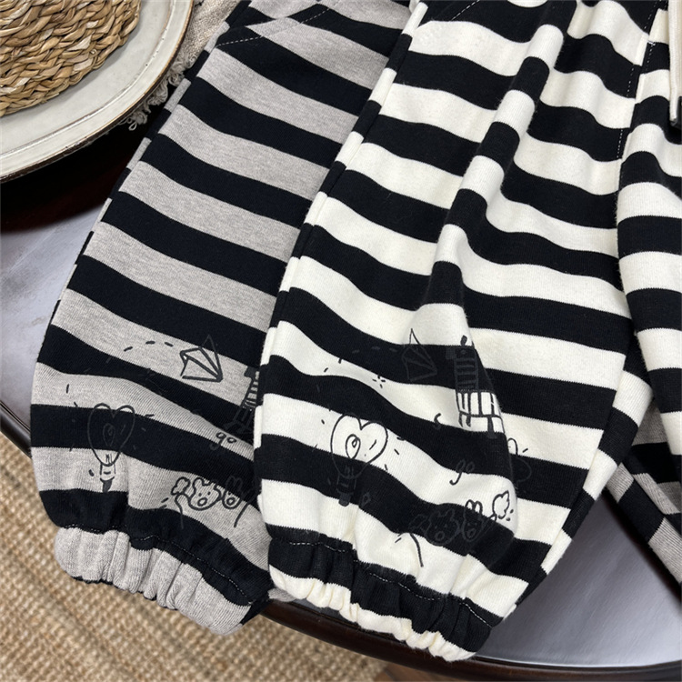 Pantaloni sportivi casual da bambino e bambina in stile occidentale, grandi pantaloni in PP per neonati, pantaloni larghi a righe in cotone per bambini_voghion.com