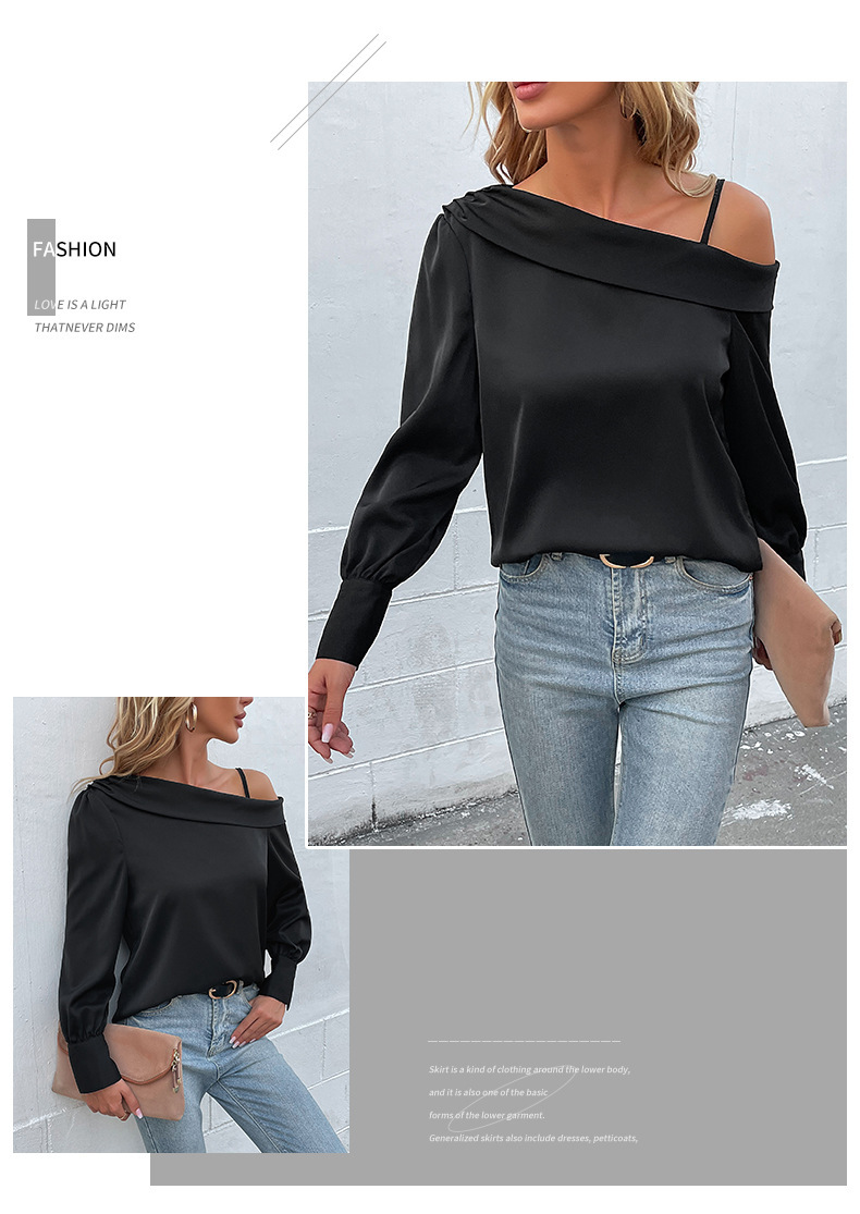 Camicia a maniche lunghe con spalle scoperte irregolari e tinta unita_voghion.com