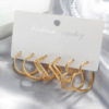 Retro square metal earrings with pigtail, set, European style