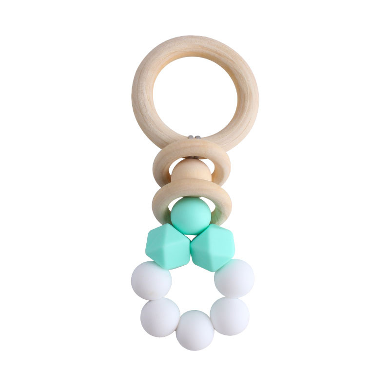 Nuevo bebé suministros DIY creativo anillo de madera teether bebé calmante silicona juguete dientes de molienda palo teether