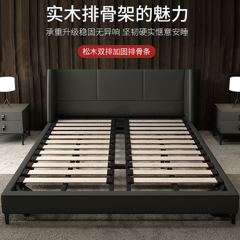 Italiano cama de cuero minimalista moderno minimalista cama de cuero real 1,8 m pequeño apartamento dormitorio principal boda cama doble ventas directas de fábrica