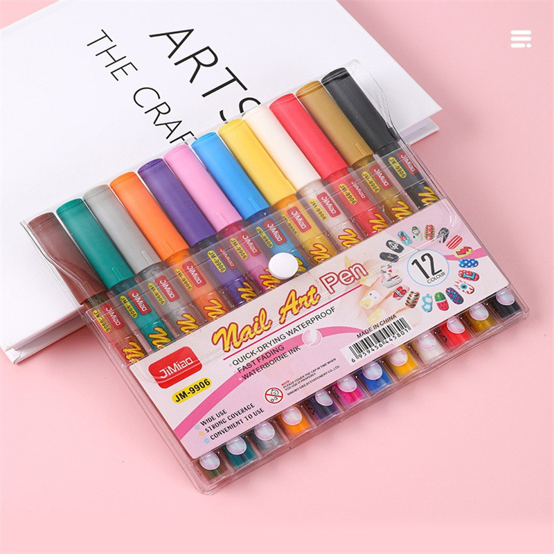 Nail Art pen 12 colores traje a base de agua pintura acrílica pintura pluma graffiti pintura de uñas línea de dibujo pluma marca de uñas al por mayor