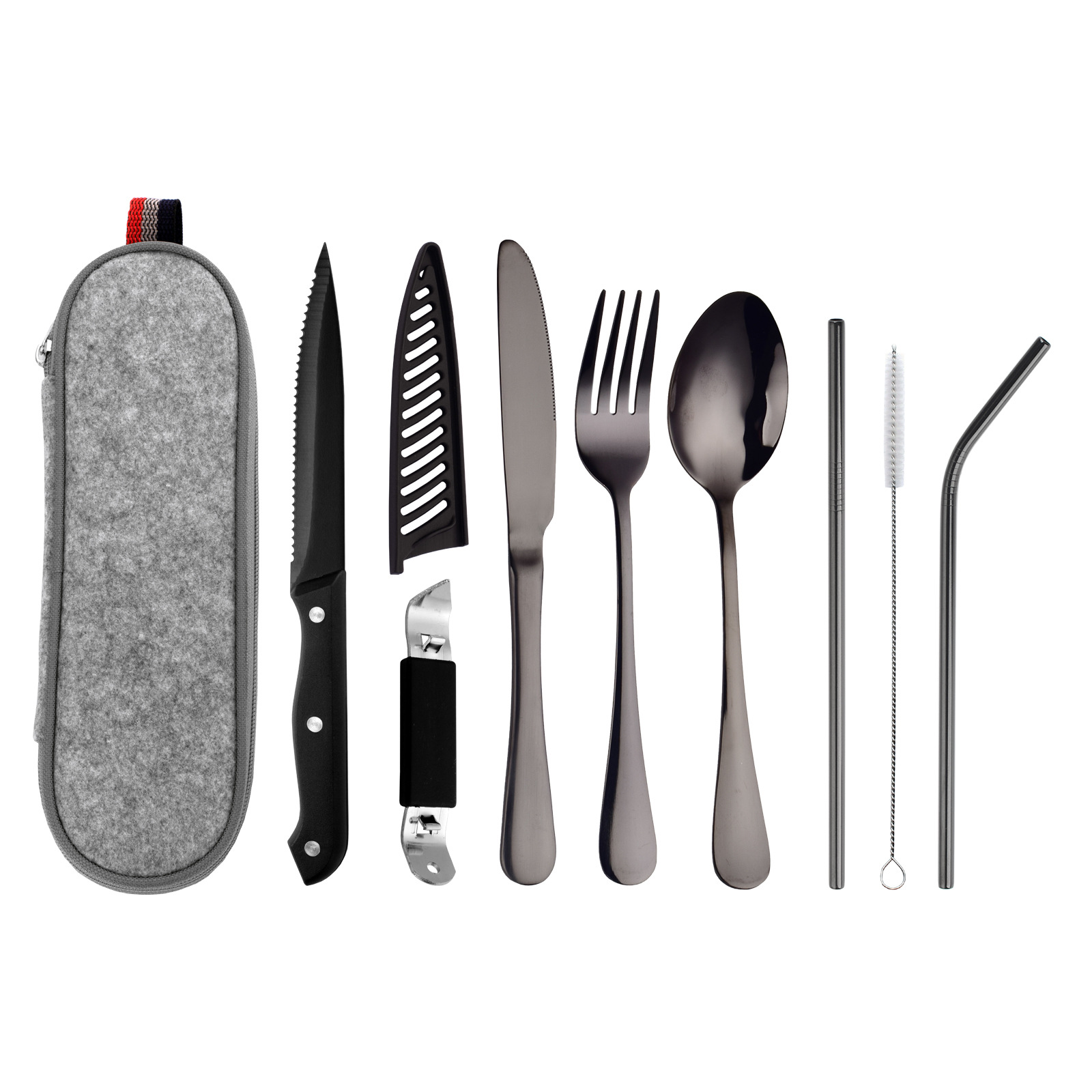 Nuevo portátil al aire libre vajilla traje 304 Acero inoxidable protección del medio ambiente traje de paja cuchara tenedor bolsa de paja traje