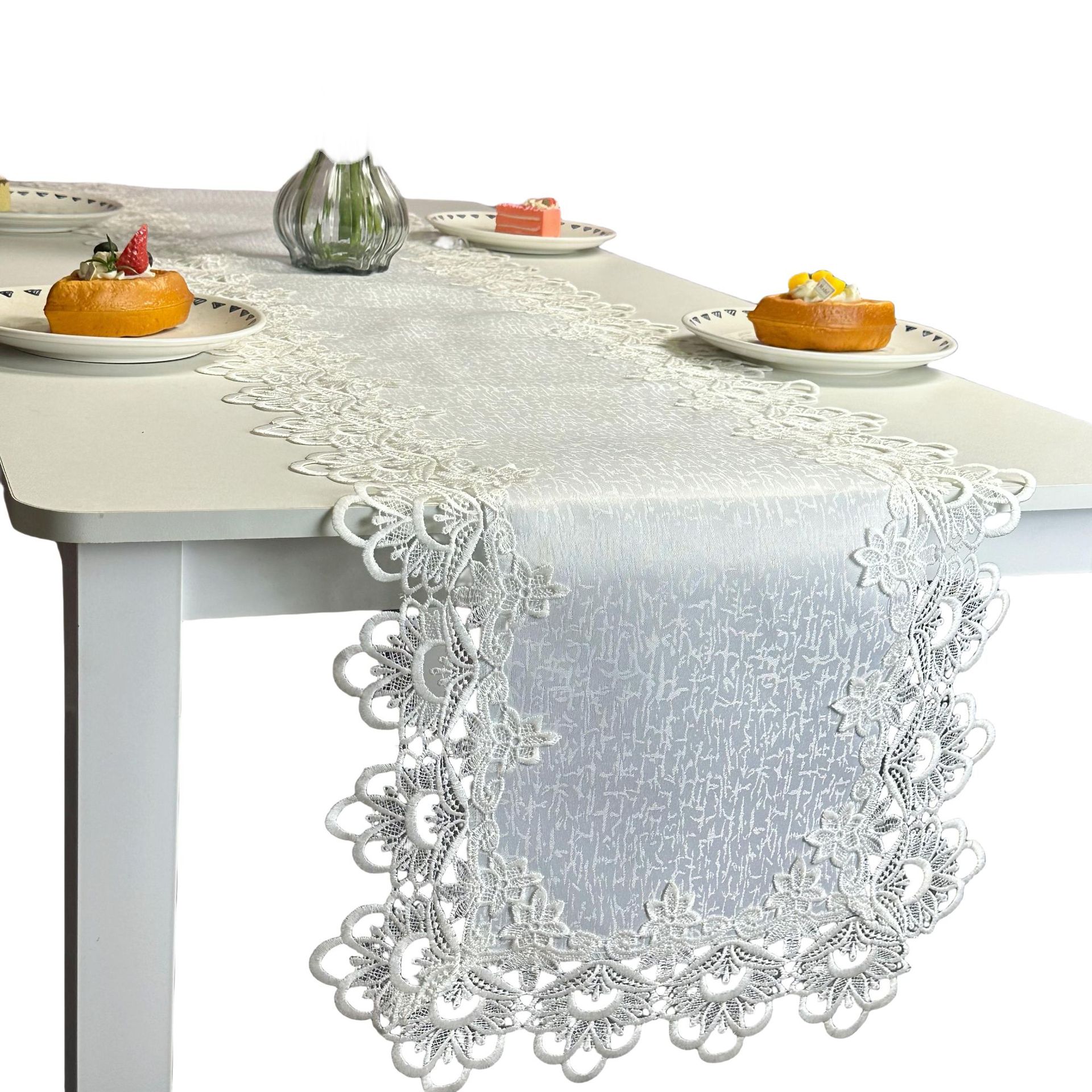 Ventas transfronterizas de encaje europeo bandeja hueca rectangular ángulo plano tela de mesa Jacquard soluble en agua mesa larga image 6