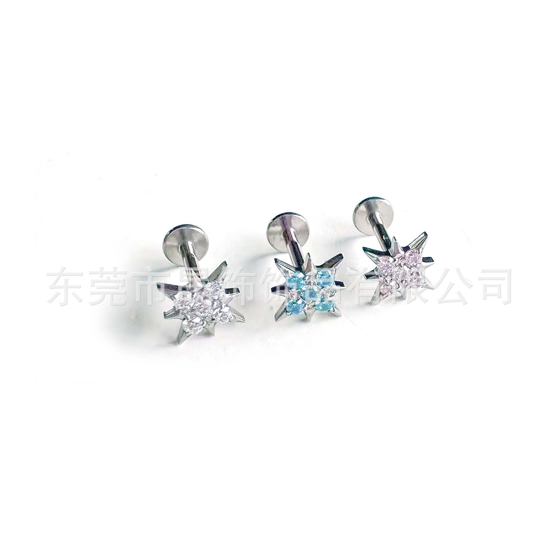 F136 Titanium 八芒 Star Ear Stud Studded Cubic Zirconia Labret Stud G23 Implant Grade Titanium 人体 Piercing Jewelry Accessories 头