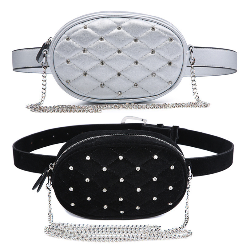 Women's Fashion Diamond-encrusted Zipper Casual Waist Bag Single-shoulder Crossbody Dual-purpose Chain Trendy Small Waist Bag Women's Fashion Diamond-encrusted Zipper Casual Waist Bag Single-shoulder Crossbody Dual-purpose Chain Trendy Small Waist Bag