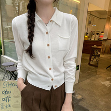 韩系翻领学院风长袖针织开衫女2025春秋冬新款时尚洋气打底衫上衣