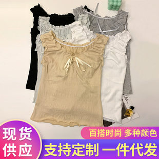 BM Wind Brandy is the same as the beautiful pure, pure wanting to hang the wooden bow, the beige bow lace border BM vest female