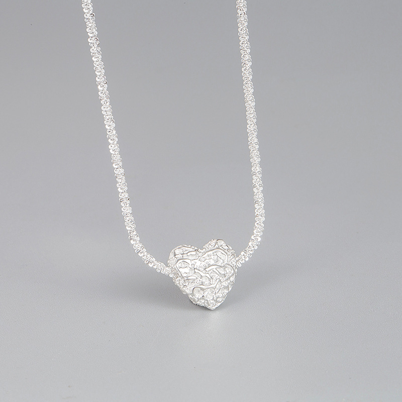 Korean S925 Sterling Silver Folds Heart-shaped Lavicle Chain Silver Jewelry display picture 2