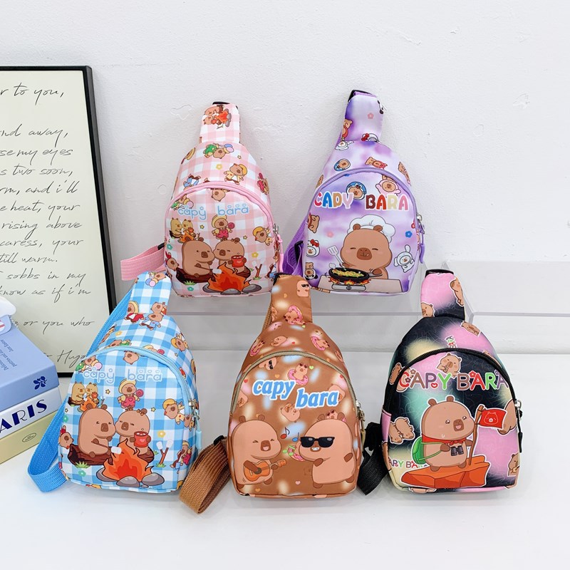Bolso de pecho para niños y niñas lindos de dibujos animados, lindo y divertido bolso de mensajero para niños con estampado de Kapibala, nueva tendencia de monedero para niños
