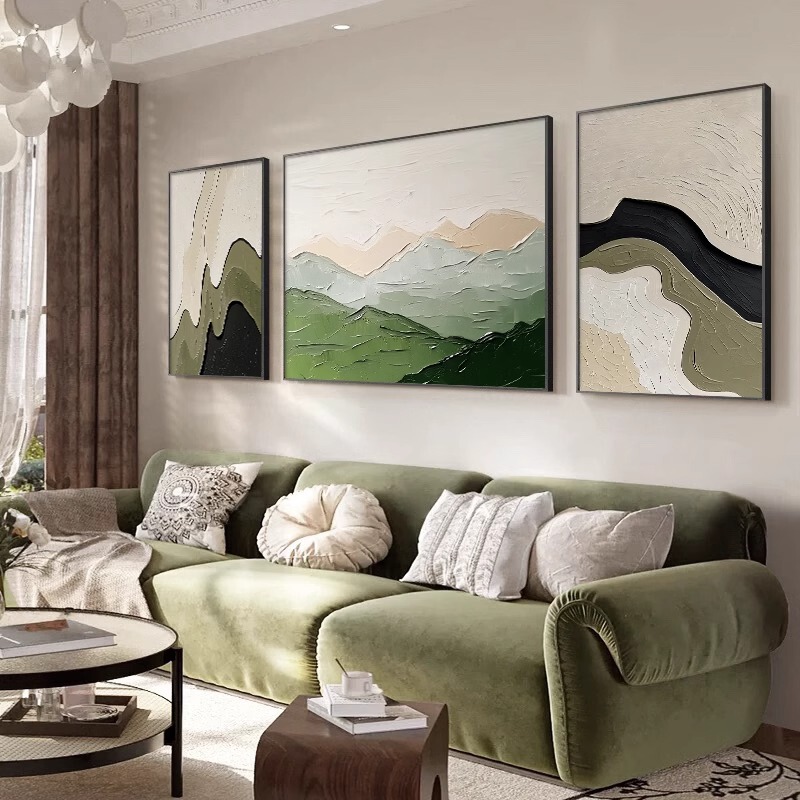 モダングリーンバックリビングルーム装飾絵画抽象オリジナルソファ背景壁掛け絵画テクスチャ組み合わせ絵画|undefined