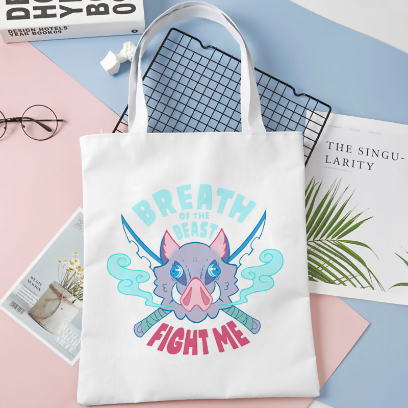 Comercio exterior transfronterizo Demon Slayer impresa bolsa de lona Harjuku bolsa de hombro bolsa de compras portátil de moda para estudiantes