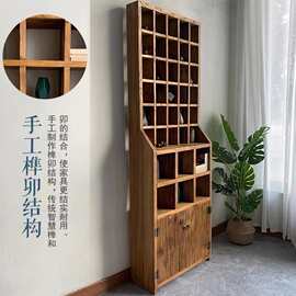 新中式老榆木博古架茶具摆放架陈列架紫砂壶茶具格子隔断藏宝架