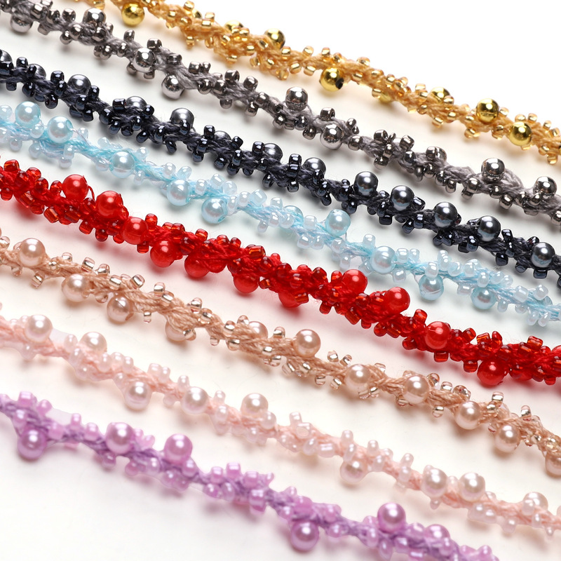 Rice Beads Pearl String Lace Webbing Braided Coil Pendant Rope DIY Handmade Bracelet Hand Rope