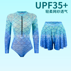 俄罗斯泳衣女Kупальник长袖防晒泳装欧美短裤比基尼套装