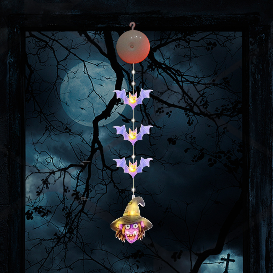 Decoración de Halloween linterna de calabaza bruja murciélago lámpara de ventosa cadena de luz LED atmósfera de fiesta transfronteriza luz de colores luz de ventana