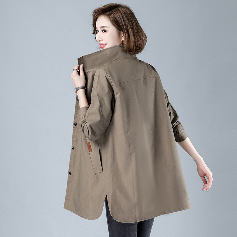 300 Jin Large Size Women's Wear Size Large for Autumn and Winter Shirt Trenchcoat Women's Mid-length Mother's Coat Top