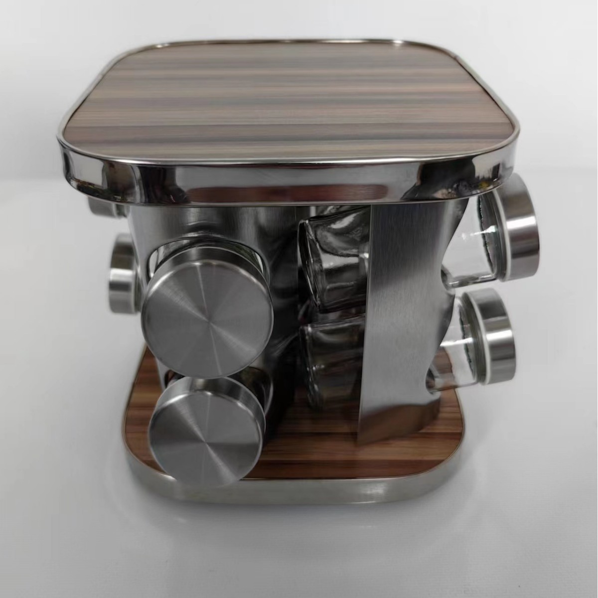 Juego de 12 Frascos de Vidrio para Condimentos con Soporte Giratorio, Cabeza Cuadrada Negra, Cabeza Redonda, Acero Inoxidable