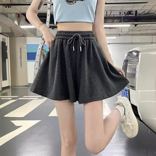 抽绳松紧高腰阔腿休闲短裤女夏季韩版百搭宽松a字运动群裤子ins潮