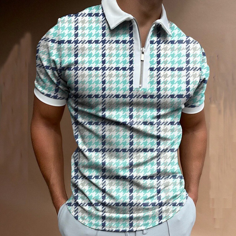 Camiseta Polo de Manga Corta con Cierre y Estampado 3D Informal para Hombre, Nueva Colección de Primavera para Exportación