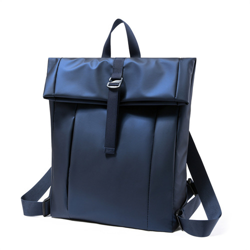 Korean Style Fashion Men's Backpack with Roll-Top Large Capacity Student Bag, Unisex Solid Color Waterproof Outdoor Backpack