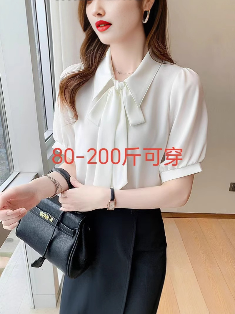 Fashionable shiffon summer elegant professional shirt with bow
