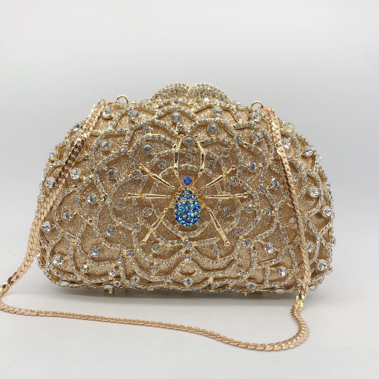 Túi clutch nữ hình nhện kim loại đính đá dạ tiệc phong cách Âu Mỹ — Màu vàng chi tiết 2
