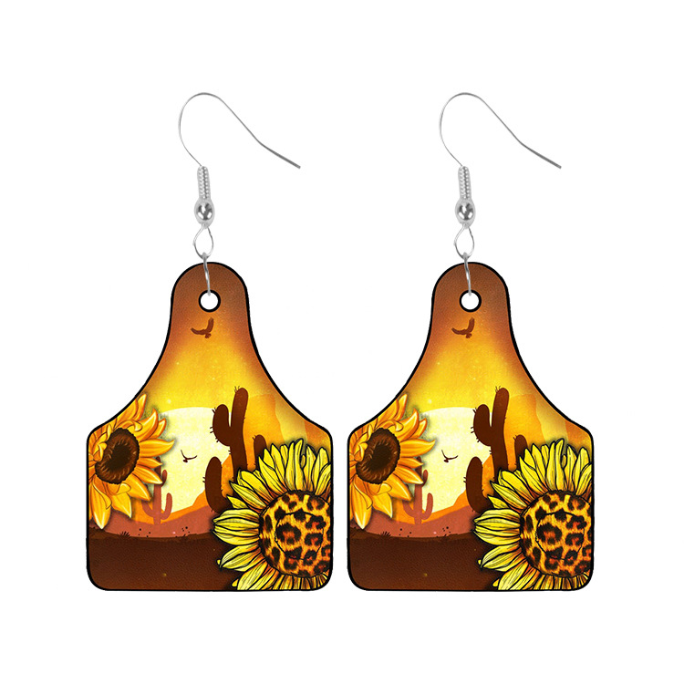 Retro Desert Cactus Sunflower Cow Head Double-sided Wooden Earrings display picture 2