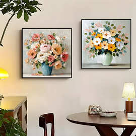抖音爆款油画手绘花卉客厅餐厅背景墙装饰画现代玄关多巴胺挂画
