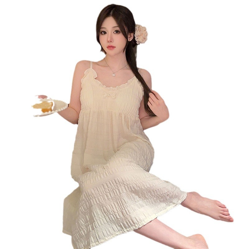 2024 verano con almohadilla de pecho mediano y largo pijama de color sólido pijama de niñas nubes de algodón puro deseo de viento dulce ropa para el hogar