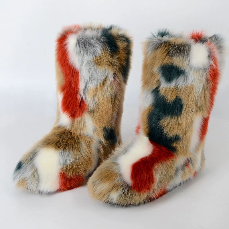 Mid‑calf warm boots, European style, high‑quality faux‑fur mid‑length, sizes 36–46