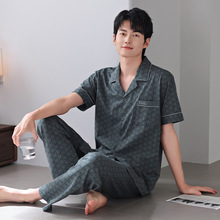 睡衣男士纯棉拉架新款春夏季薄款短袖长裤可外穿开衫男家居服套装