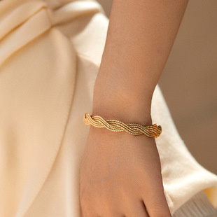 French Classic Twist Bracelet Open Design Copper Plated 18K Real Gold Twist Flower Design Retro Bracelet