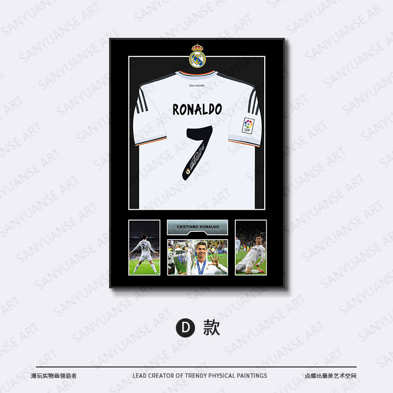 Camiseta enmarcada, marco de fotos de fútbol, pintura de pared, colección de C Luo, exhibición de ropa, decoración de cabecera de dormitorio tridimensional, pintura