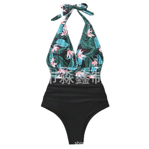 European and American popular swimsuit women's one-piece backless sexy conservative belly-covering bikini swimwear