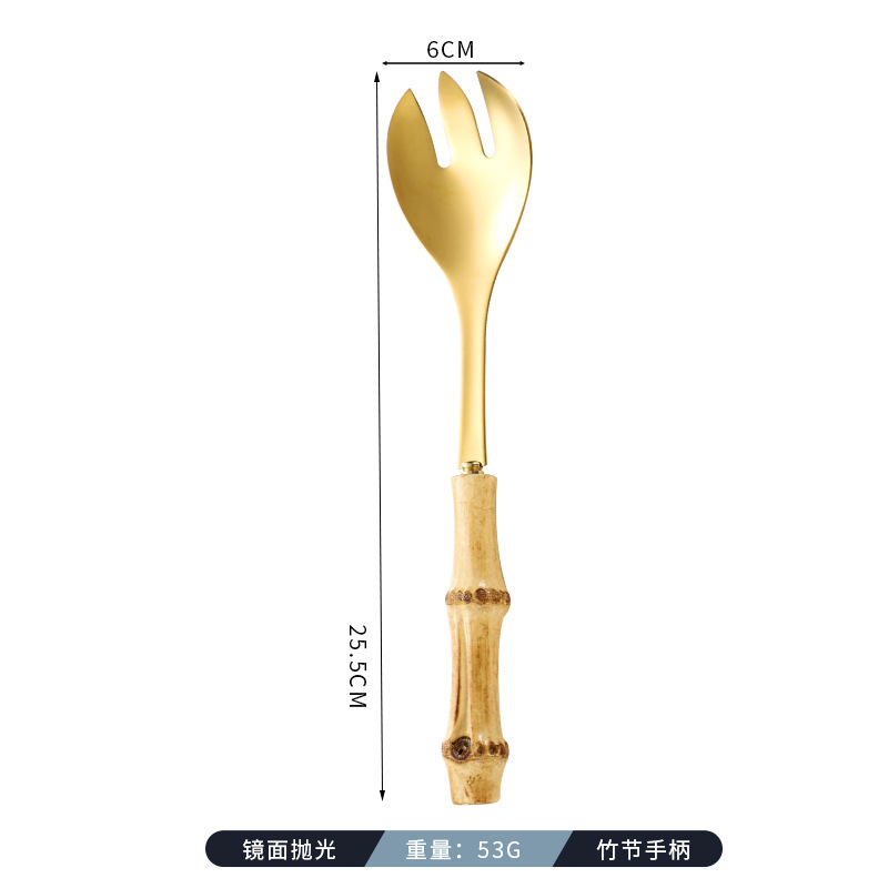 天然竹柄ステンレス食器デザートサラダスプーンフォークティースプーン竹祭りハンドル洋食ステーキナイフフォークスプーンセット|undefined