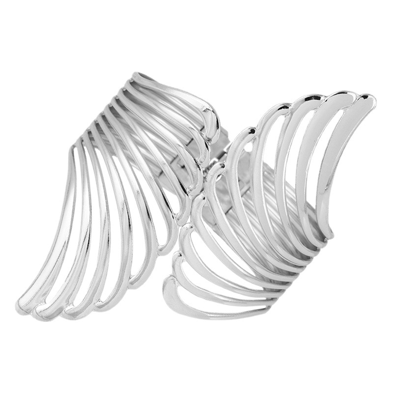 Pulsera de alas de moda de personalidad europea y americana, pulsera de plumas de textura de metal, comercio exterior, joyería exagerada transfronteriza, joyería al por mayor