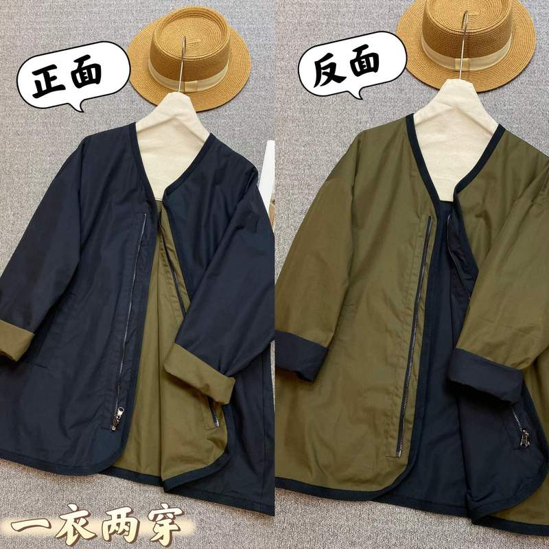 一衣两穿 正反两面穿拉链工装风衣外套秋冬装高级感百搭时尚薄款|undefined